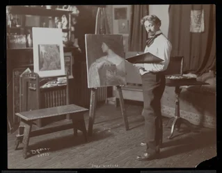 Charles Winter pintando en su estudio, Nueva York, 1907